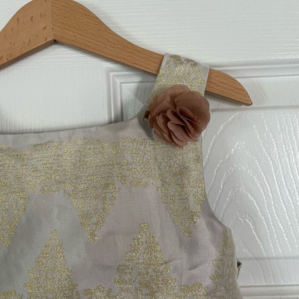 Monsoon Little Girls Damask Occasion Dress Puffy Silver/Gray and Gold Size 7/8 - Picture 2 of 15